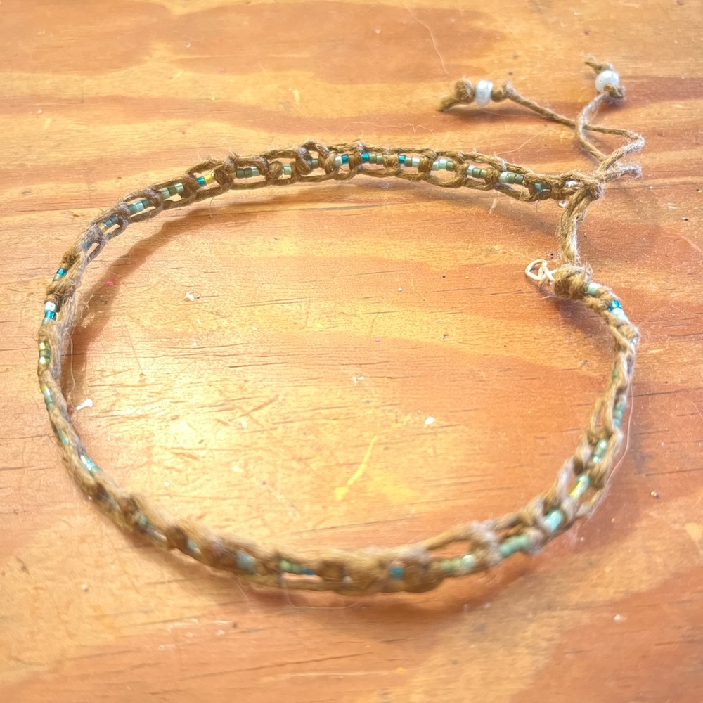 Handmade Hemp & Wire Glass Bead Bracelet